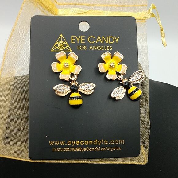 Eye Candy Los Angeles Honeybee Enamel Earrings - Picture 3 of 3